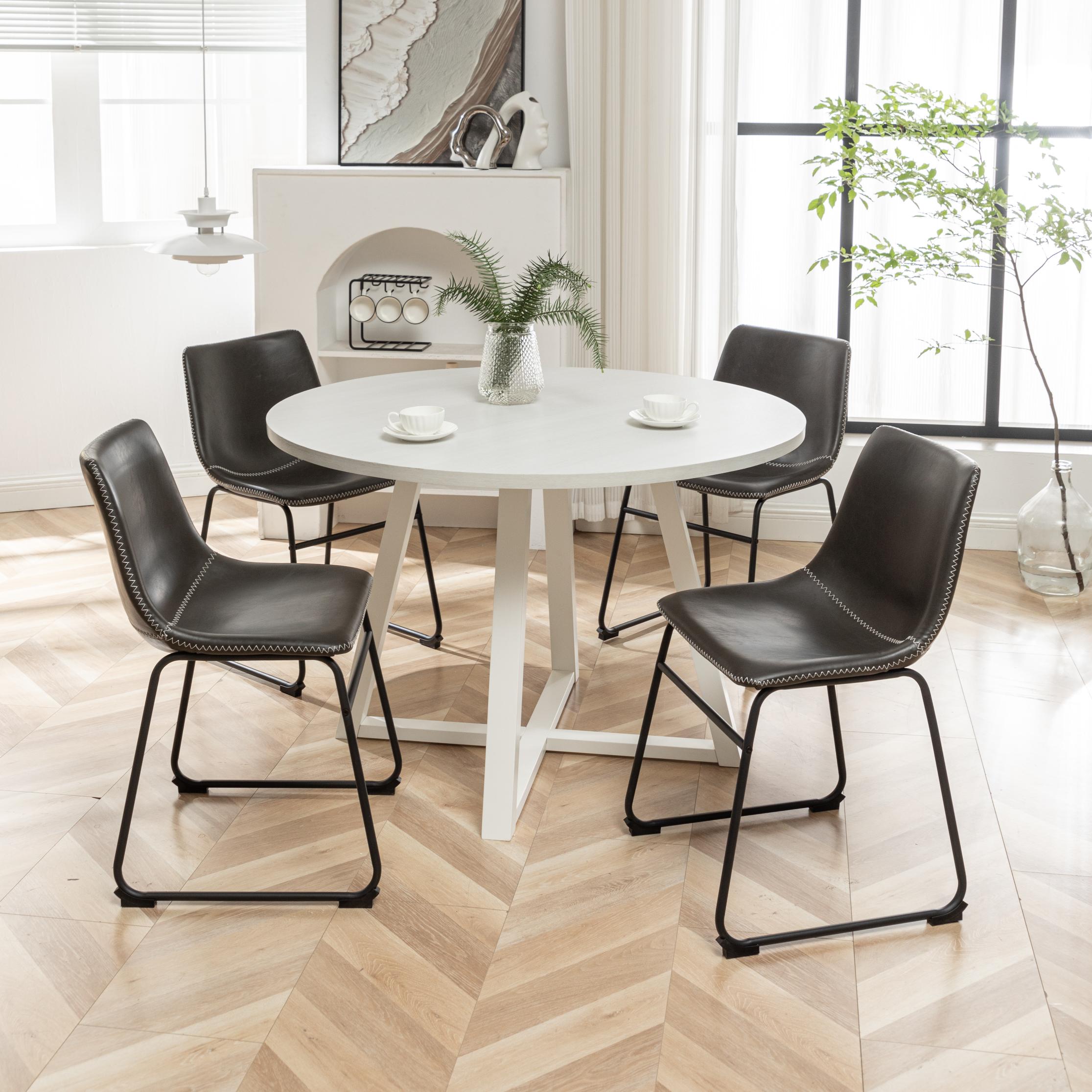 Roundhill Furniture Varna 5-Piece Round Dining Set with Trestle Table & 4 Stylish Chairs - Perfect for Small Spaces, Breakfast Nooks & Cozy Family Meals