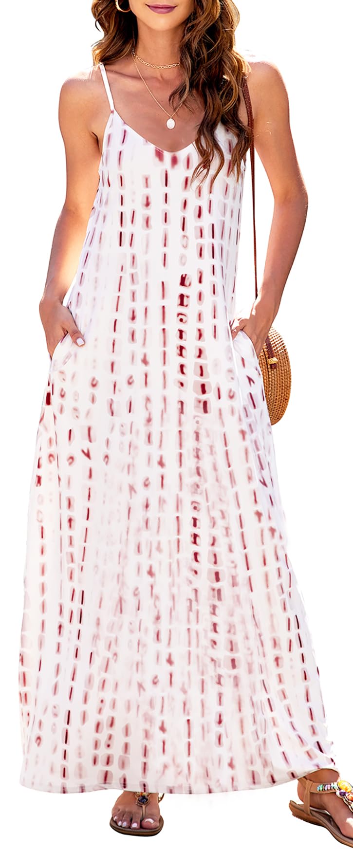 Supnier Women's Summer Maxi Dress - Casual V-Neck Sleeveless Bohemian Floral Long Dress with Pockets | Perfect for Beach Vacation, Date Night & Outdoor Parties