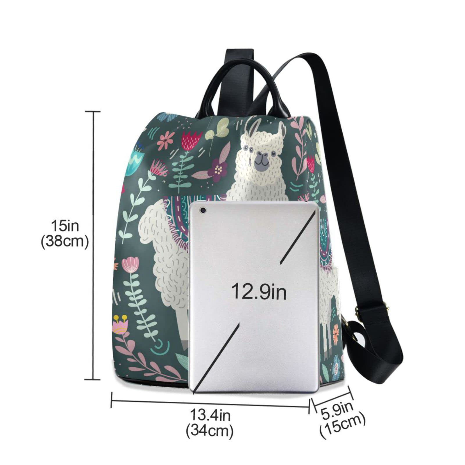 Stylish Anti-Theft Gray Llama Floral Backpack for Women - Fashionable Travel Purse & Casual Daypack - Perfect for School, Work, and Weekend Adventures