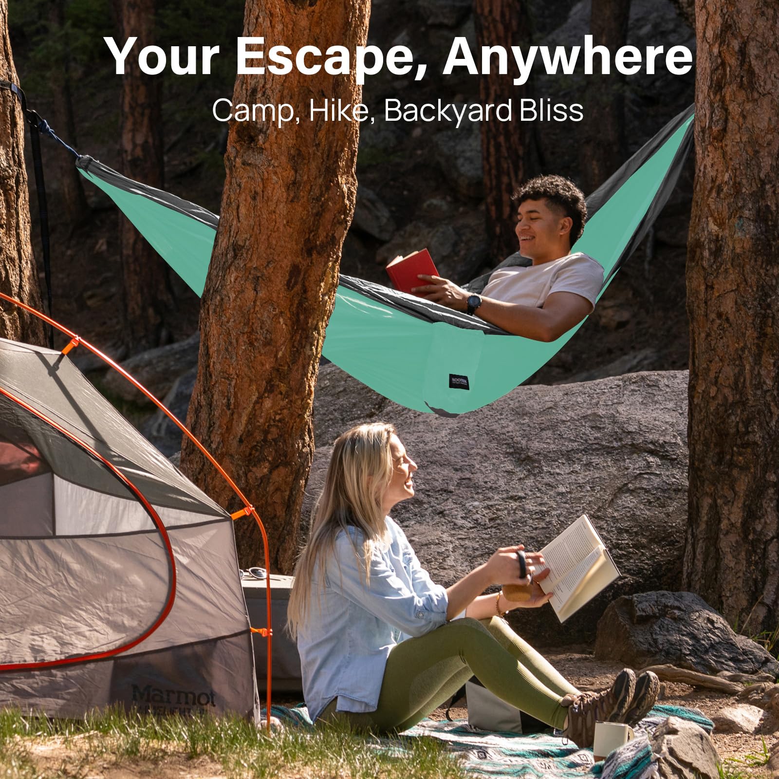 Kootek Camping Hammock - Lightweight Portable Double & Single Hammock with Tree Straps - Perfect for Outdoor Adventures, Hiking, Beach Travel & Backpacking - Essential Camping Gear for Relaxation