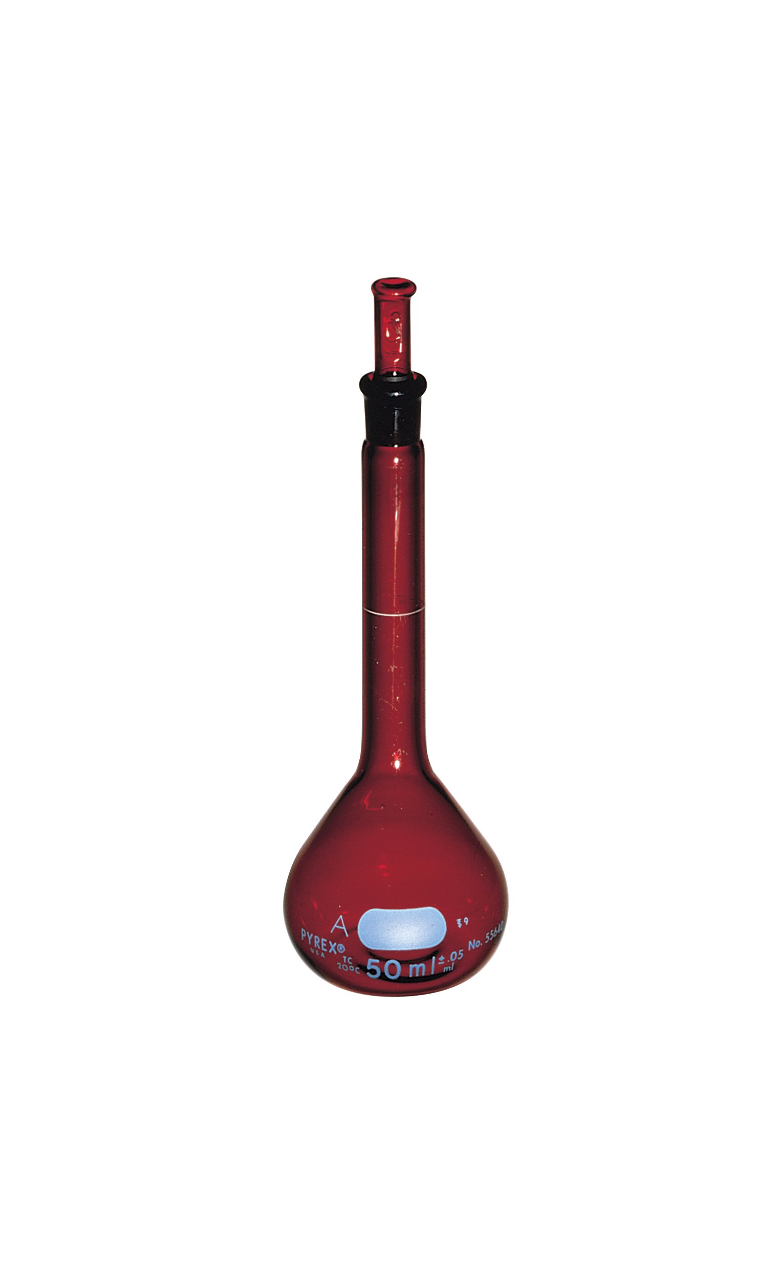 Pyrex Borosilicate Glass Class A Low Actinic 500ml Volumetric Flask with Standard Taper Stopper - Laboratory Grade Precision Glassware for Chemistry Experiments, Scientific Research & Industrial Applications
