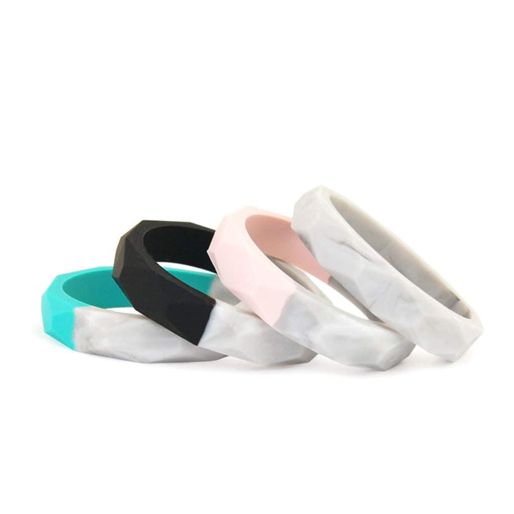 Marble Duo Geo Silicone Teething Bangle for Babies - Safe & Stylish Teething Toy for Infants & Toddlers - Perfect for Soothing Sore Gums at Home or On-the-Go