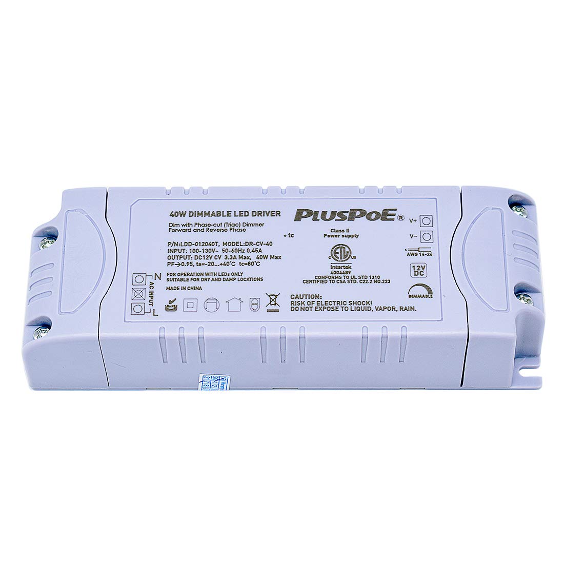 ETL Listed 40W Dimmable LED Driver - 12V Magnetic Power Supply Transformer (110V AC to 12V DC) - Compatible with Lutron & Leviton Dimmers - Perfect for LED Strip Lights Installation in Homes, Offices and Retail Stores