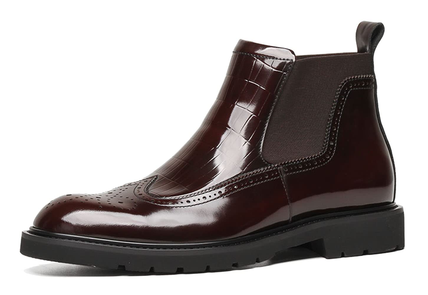 Men's Red Patent Leather Chelsea Boots - Brogue Ankle Dress Boots for Formal & Casual Wear - Perfect for Office, Parties & Date Nights