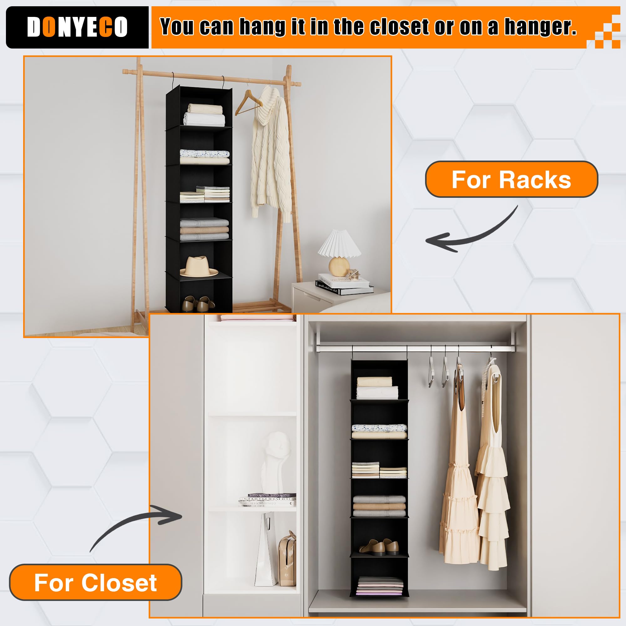 6-Shelf Hanging Closet Organizer for RV, Wardrobe & Nursery - Space Saving Storage Solution for Clothes, Toys & Camper Accessories - Perfect for Small Spaces, Baby Rooms & Travel Organization