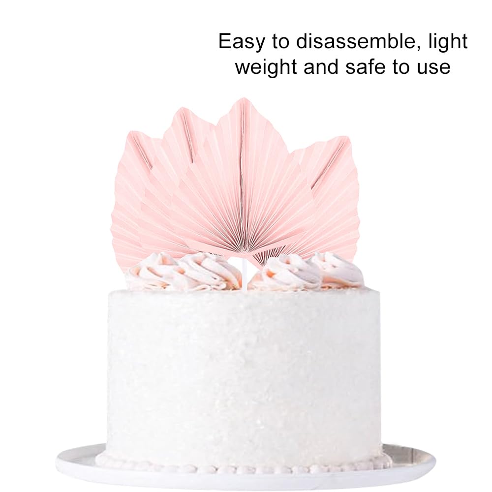 DHinkyoung 4-Pack Palm Leaf & Paper Fan Cake Toppers - Eco-Friendly Wedding, Baby Shower, Anniversary & Birthday Party Decorations for DIY Cake Decorating, Dessert Table Centerpieces and Tropical Theme Celebrations