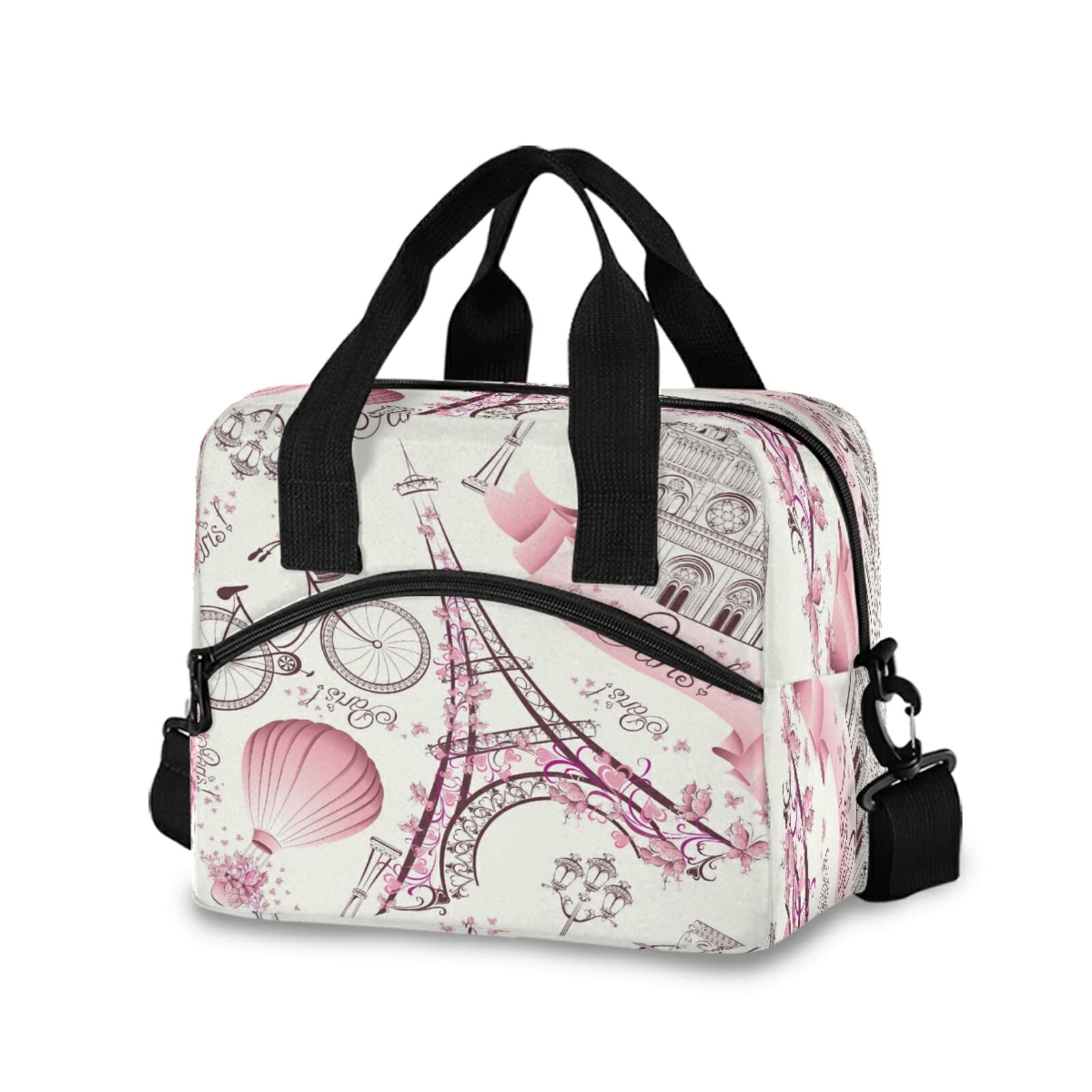 Paris Eiffel Tower Insulated Lunch Bag - Reusable Thermal Tote with Adjustable Strap for Office, School & Picnic | French-Themed Cooler Bag for Women & Kids | Perfect for Work, Travel & Outdoor Activities