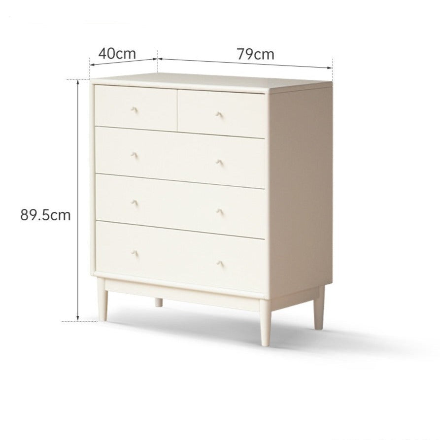 Solid Poplar Wood Chest of Drawers - Vintage Cream Storage Cabinet for Bedroom, Living Room & Office Organization