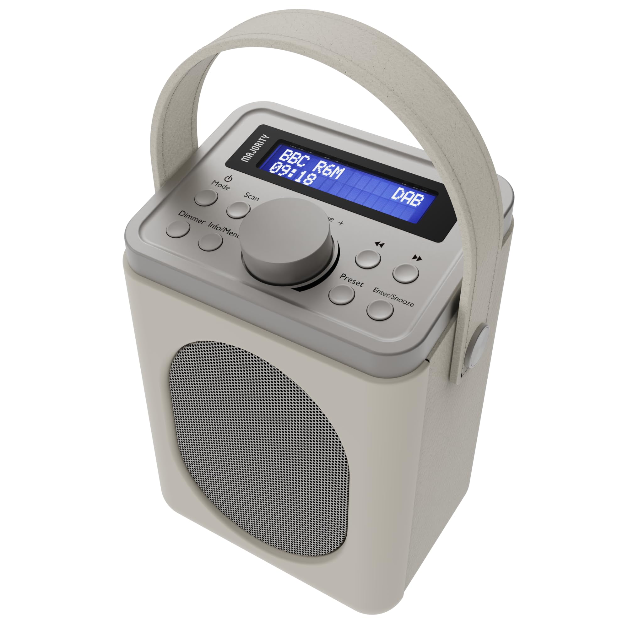 Portable DAB+ Digital Radio with Bluetooth 5.0 | 15-Hour Rechargeable Battery & AC Power | Dual Alarm Clock with Snooze | 20+ Presets, FM Tuner, LED Display, 3.5mm Headphone Jack | MAJORITY Little Shelford (Cream Grey) | Perfect for Bedroom, Kitchen, Office & Travel