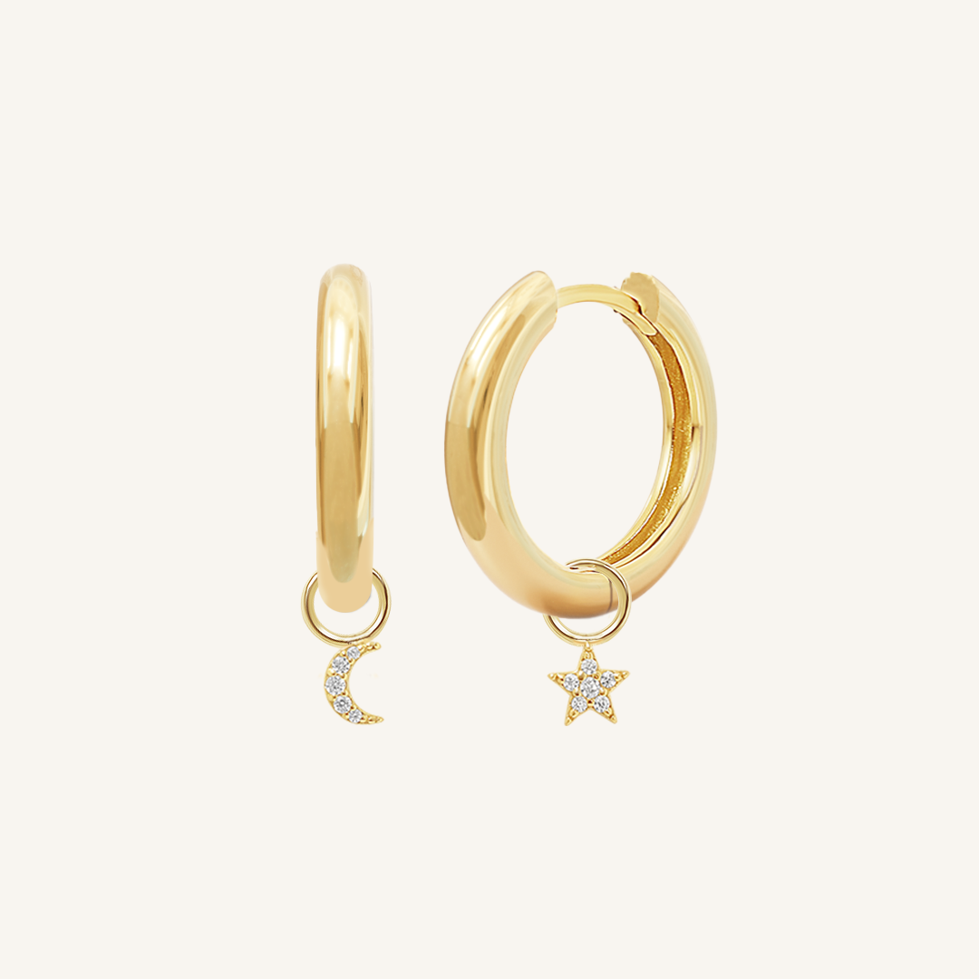 Astro Star Moon Plain Hoops Earrings for Women - Minimalist Celestial Jewelry - Perfect for Everyday Wear, Gifts & Boho Fashion
