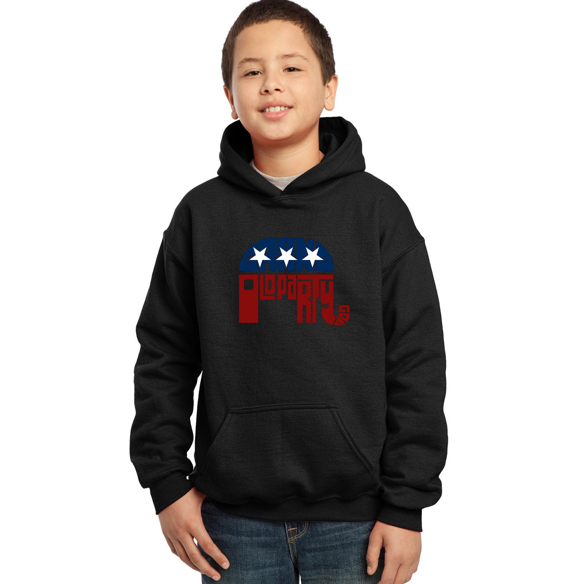 LA POP ART Boys' Word Art Hooded Sweatshirt - Republican Grand Old Party GOP - Cool Graphic Pullover for Kids & Teens - Perfect for School, Politics Events & Casual Wear