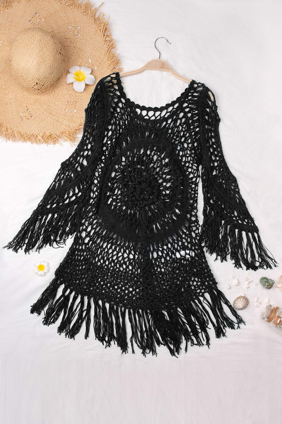 CUPSHE Women's Crochet Poncho Cover Up Dress with Tassels - Hollow Out Beach Swimsuit Cover Up, Lightweight Summer Shawl for Pool, Vacation, and Boho Fashion (Sizes S-XXL) 2025