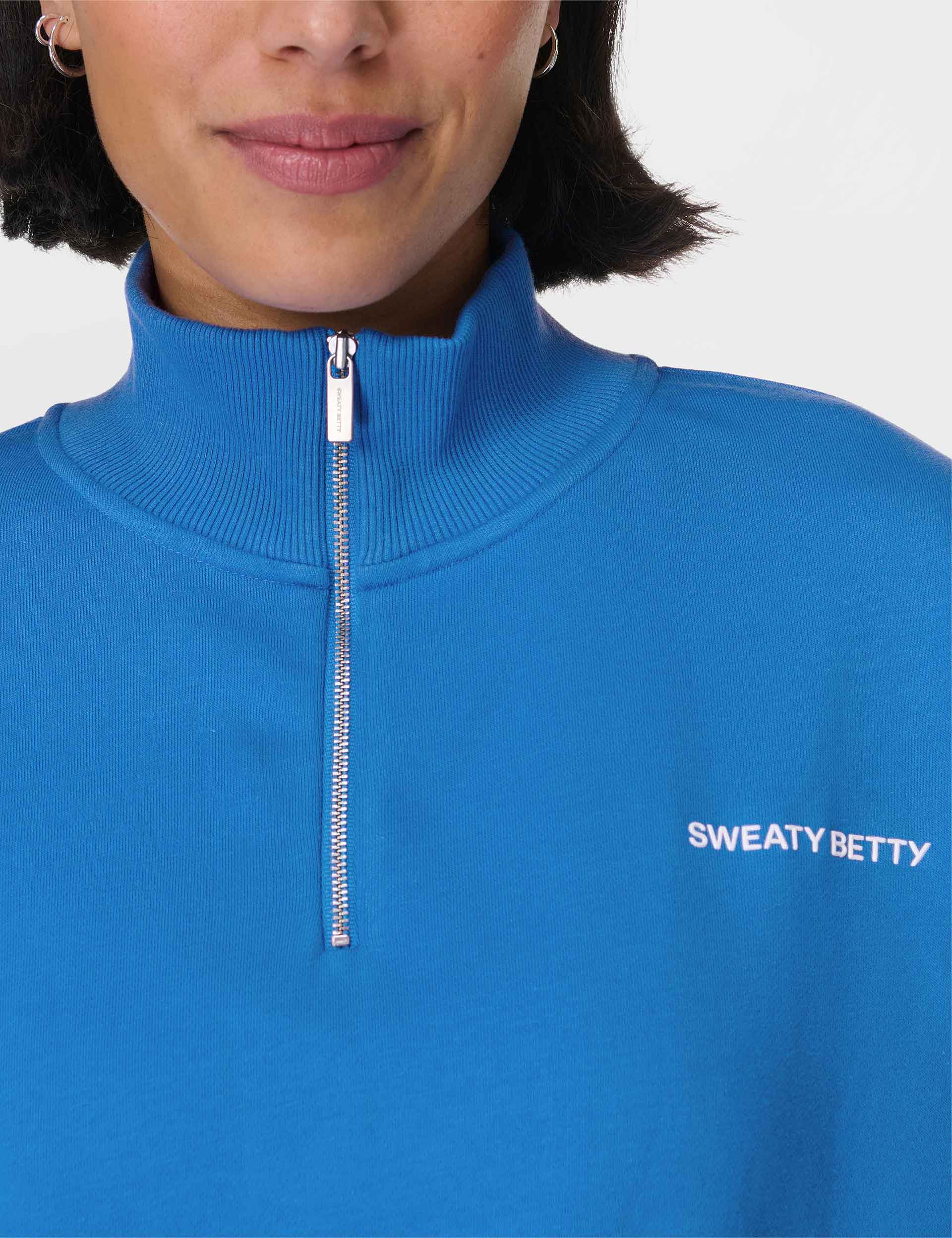 Revive Crop Half Zip Sweatshirt for Women - Soft & Comfortable Tidal Blue Pullover | Perfect for Yoga, Gym, and Casual Wear