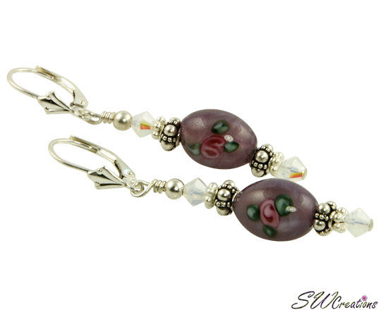 Opal Amethyst Floral Lampwork Earrings - Handmade Bohemian Jewelry for Women | Perfect for Weddings, Parties & Special Occasions