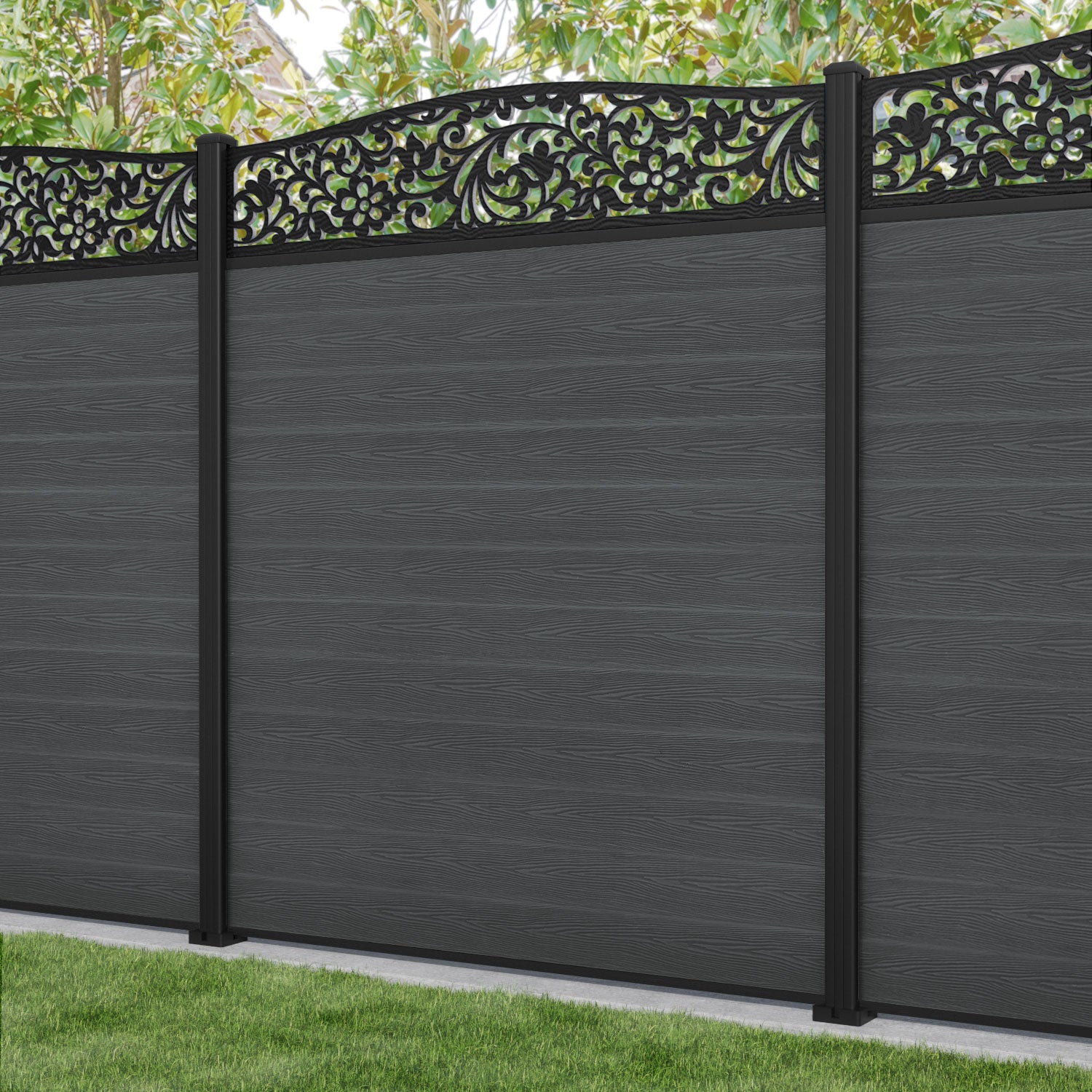 Classic Eden Curved Top Fence Panel - Dark Grey Aluminum Privacy Fence with Sturdy Posts | Perfect for Backyard, Garden, and Patio Security & Decoration