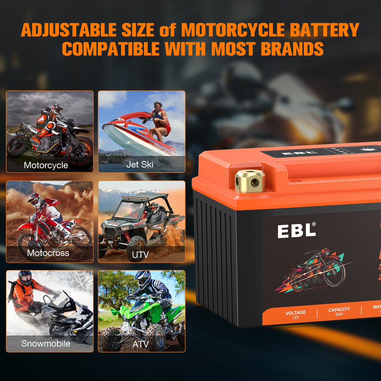 EBL YTZ12S BS/YTZ14S BS 12V 5Ah Lithium Motorcycle Battery - High Performance Replacement Battery for Honda, Yamaha, Kawasaki & Suzuki Motorcycles - Perfect for Street Bikes, Scooters & ATVs