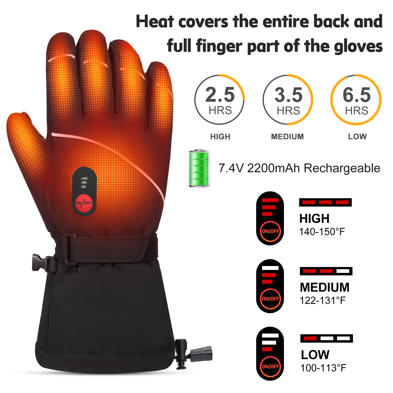 Rechargeable Heated Gloves for Men - Waterproof Winter Electric Heating Gloves, Machine Washable Ski Gloves for Hiking, Motorcycling, Camping & Fishing - Perfect Cold Weather Hand Warmers for Outdoor Activities