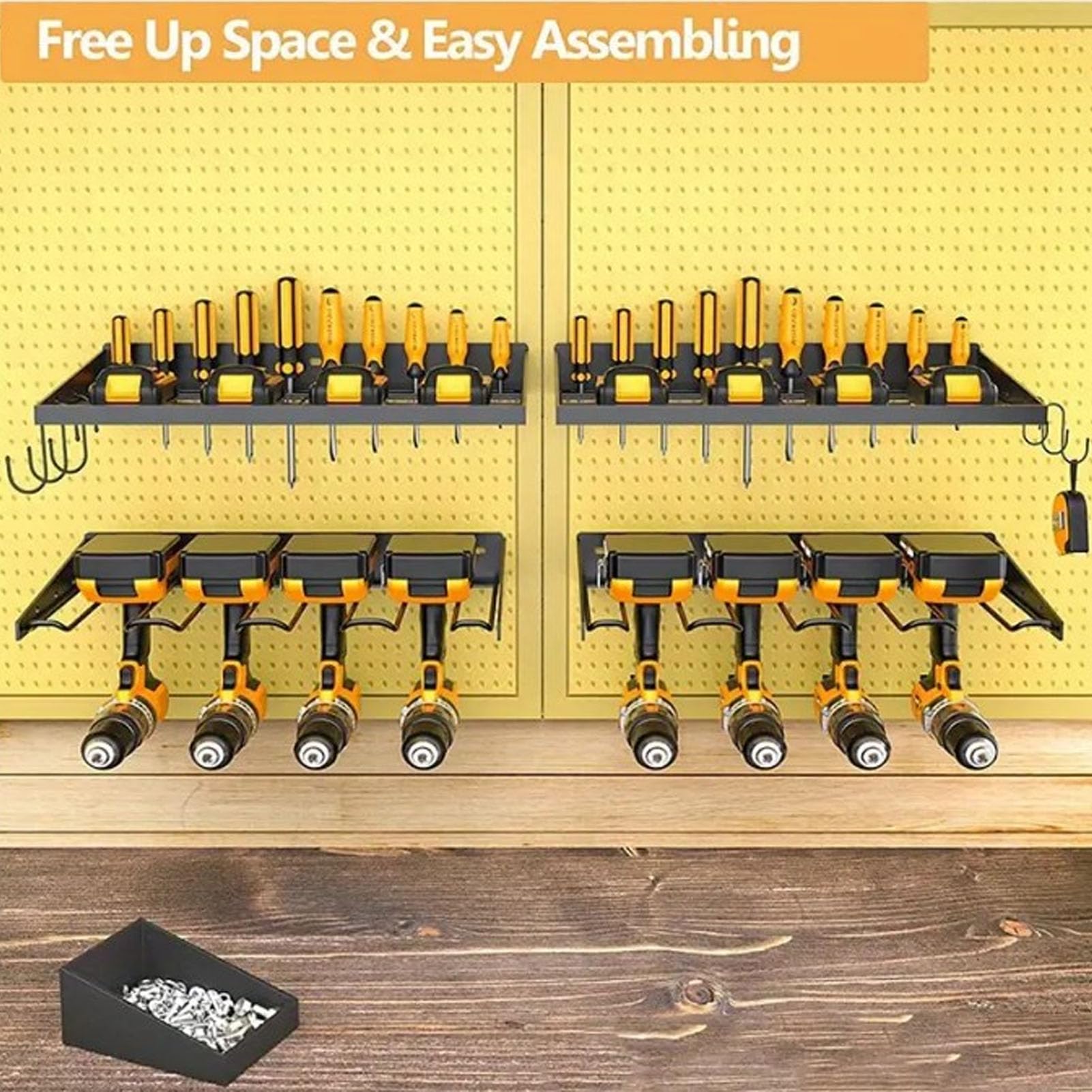 Heavy Duty Wall Mount Power Tool Organizer - Drill Holder & Garage Storage Rack with Strong Load Bearing, Space Saving Design for Workshop, Shed & Home Garage Organization | Perfect for DIY Projects & Professional Tool Storage
