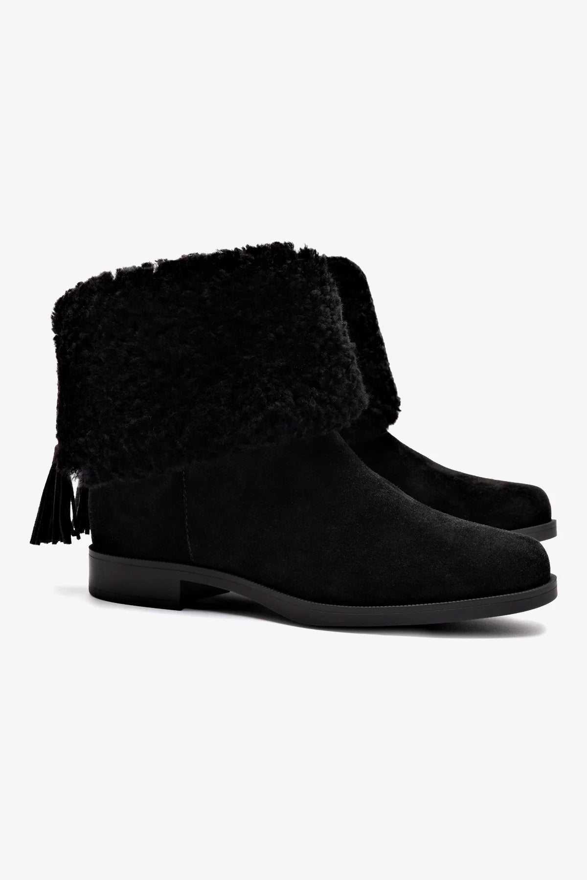 Verbier Bootie in Black Suede & Shearling - Women's Winter Ankle Boots for Casual Outings & Cold Weather Fashion