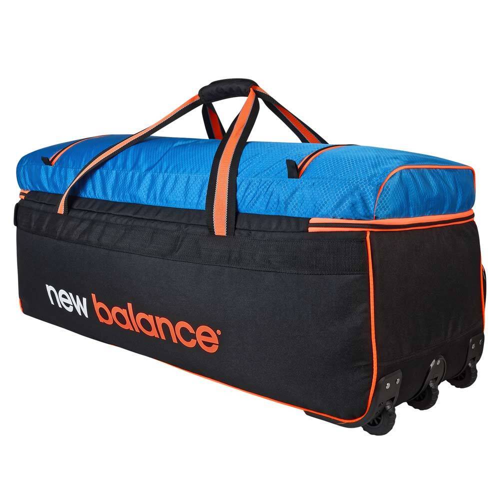 New Balance DC880 Wheelie Black/Blue Cricket Kit Bag - Large Sports Equipment Bag for Cricket Players | Perfect for Travel, Training & Matches