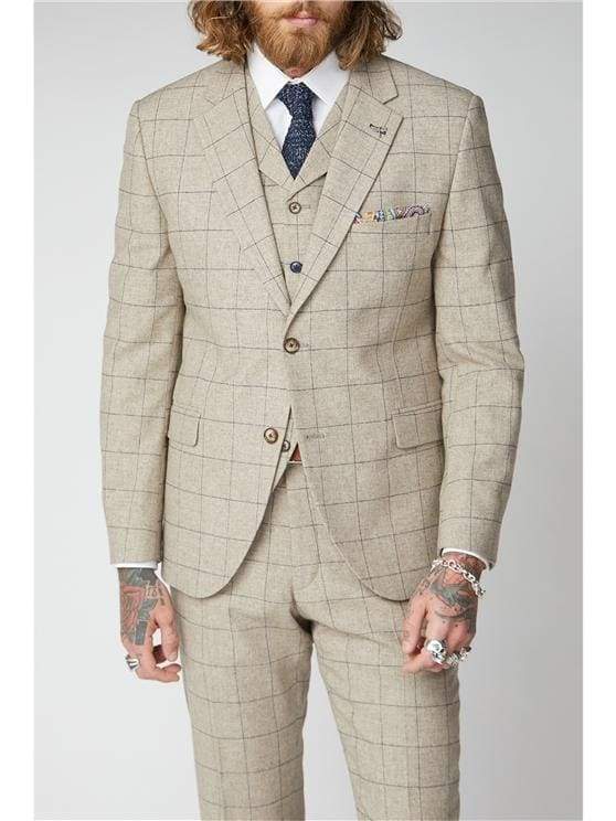 Gibson Wylam Stone Windowpane Check Tweed Jacket for Men - Classic Vintage Style Blazer for Office, Wedding & Formal Occasions