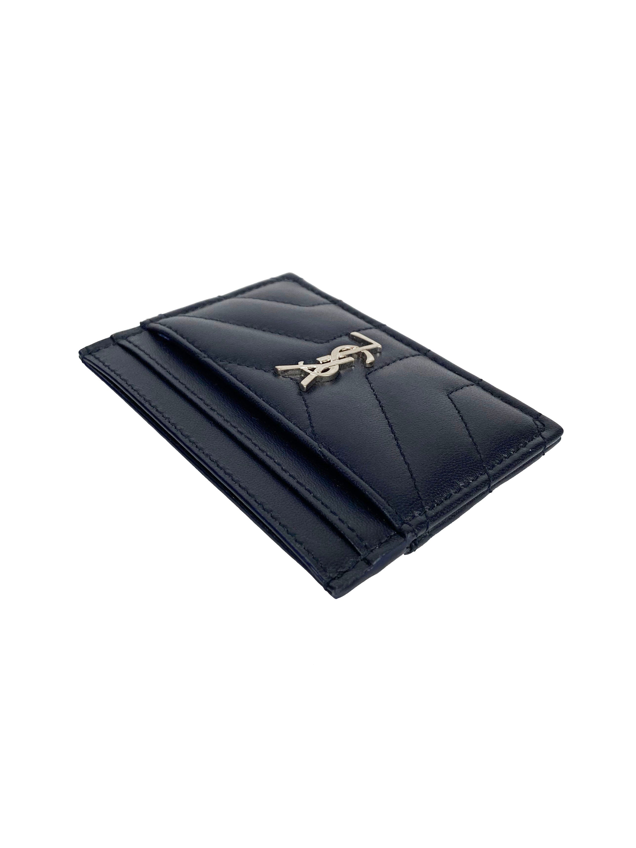 Saint Laurent Navy Chevron Cardholder - Slim Luxury Wallet for Men & Women | Perfect for Everyday Use, Travel & Gifting