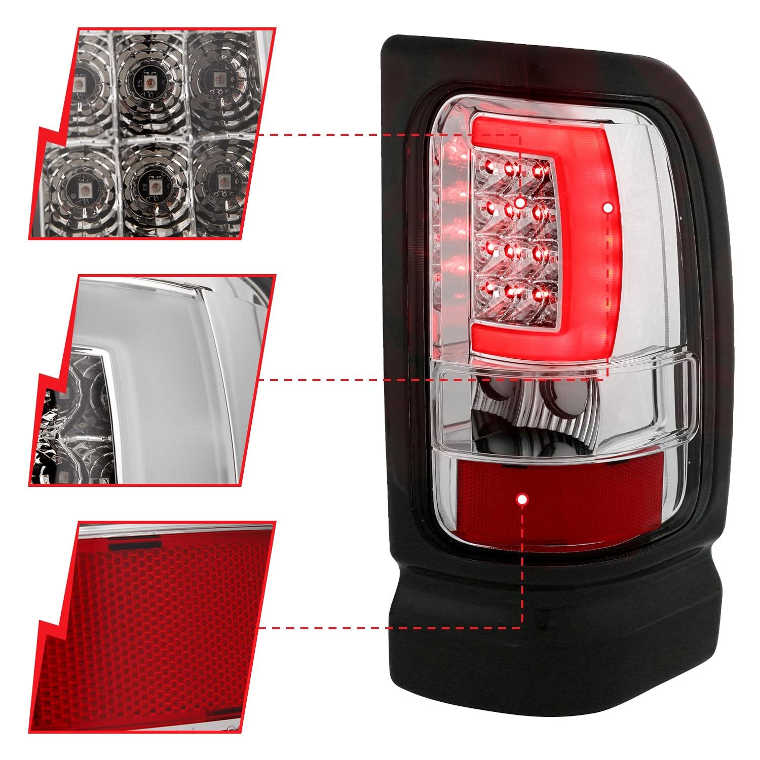 ANZO 311341 Chrome Plank Style Fiber Optic LED Tail Lights - Compatible with [Vehicle Model] - Durable & Bright LED Brake Lights - Perfect for Night Driving & Car Customization
