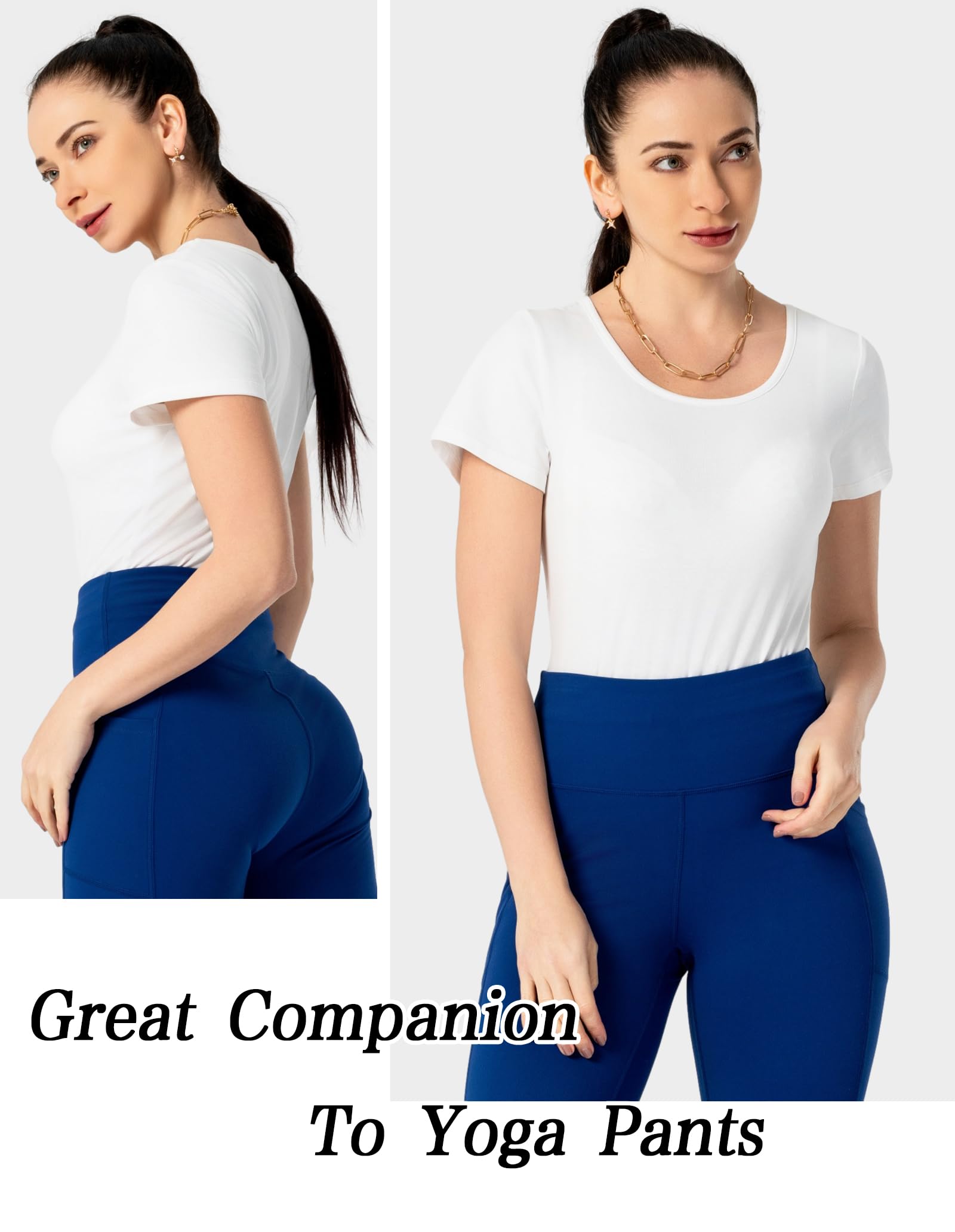 Women's Basic Short Sleeve Crew Neck Bodysuit - Comfortable Stretchy T-Shirt for Everyday Wear, Layering & Casual Outfits