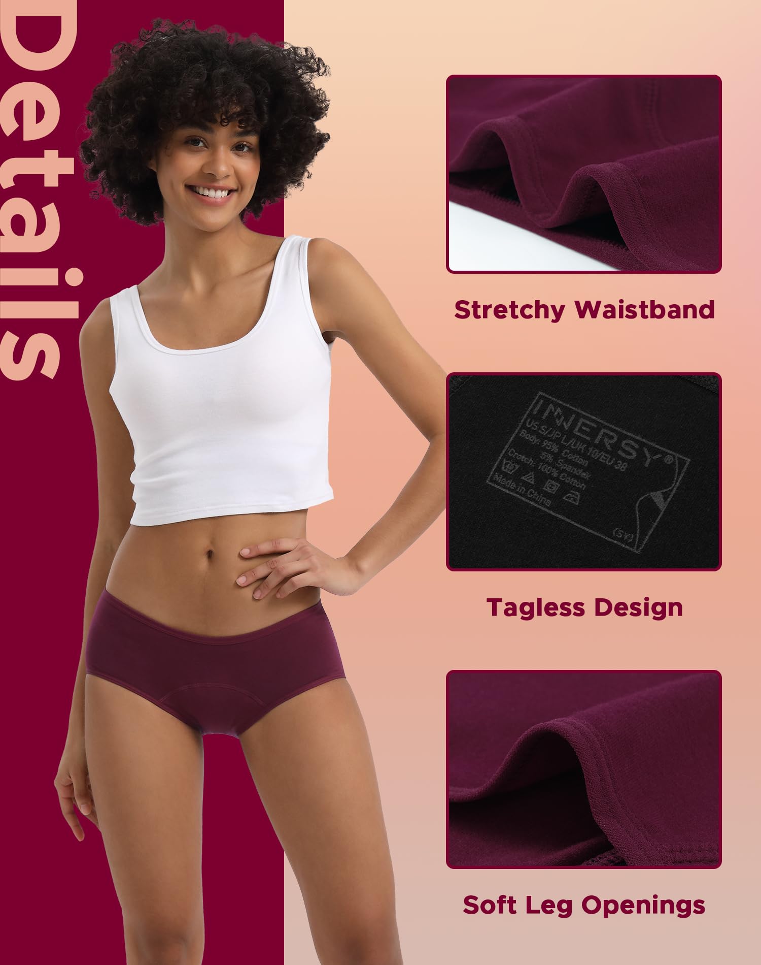 INNERSY Women's Hipster Period Underwear - 3 Pack Absorbent Leakproof Menstrual Panties for Teens & Postpartum | Comfortable Reusable Underwear for Light to Heavy Flow | Perfect for Overnight, Workout & Daily Use