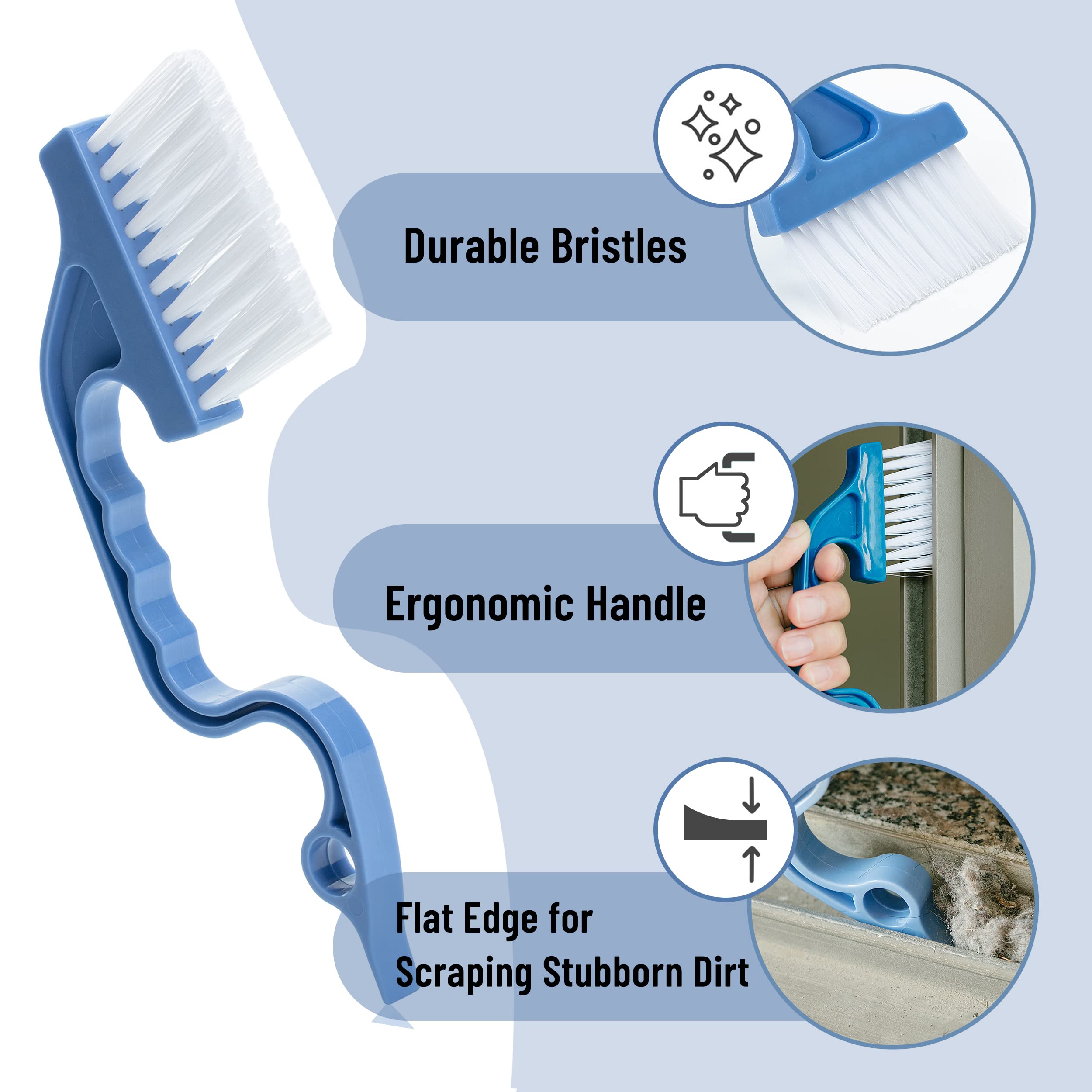 **2-Pack Slick Window Track Cleaning Brush with Ergonomic Blue Handle & Built-in Scraper - Multi-Purpose Cleaning Tool for Windows, Sliding Doors, and Home Maintenance**    *(Perfect for Deep Cleaning Window Tracks, Sliding Door Grooves, and Hard-to-Reach Areas at Home or Office)*