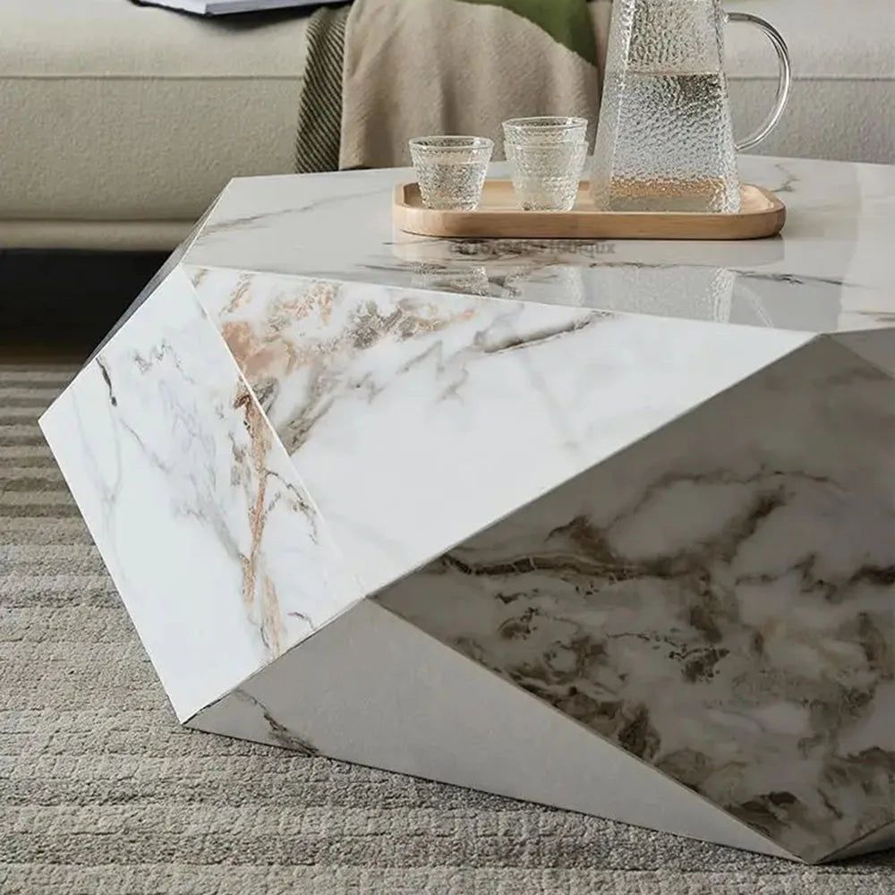 Luxury Marble Diamond Coffee Table - Modern Designer Center Table for Living Room, Office & Lounge - Elegant Home Decor Furniture for Stylish Interiors