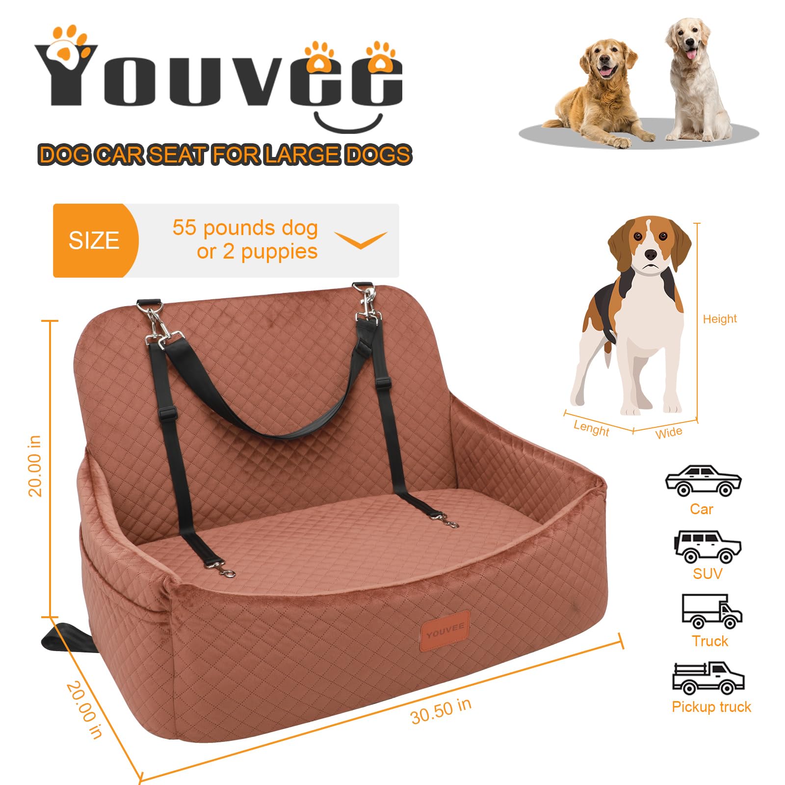 Youvee Dog Car Seat for Large & Medium Dogs - 4