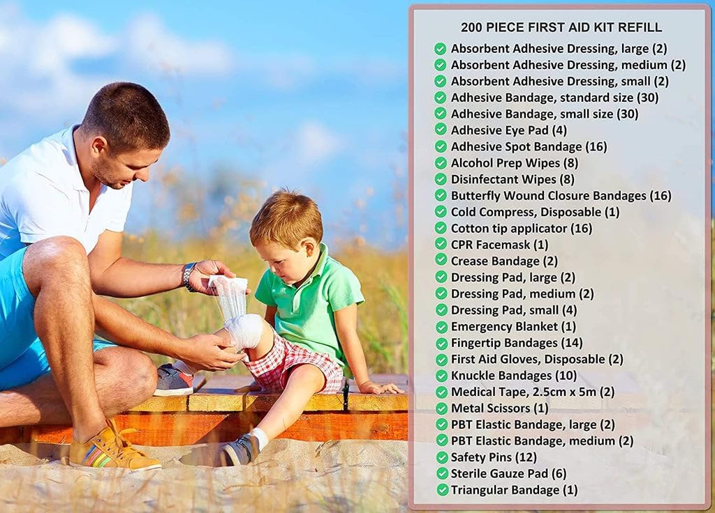 200-Piece First Aid Kit Refill - Extra Replacement Supplies & Restock Pack for Emergency, Travel, Home, and Workplace Safety