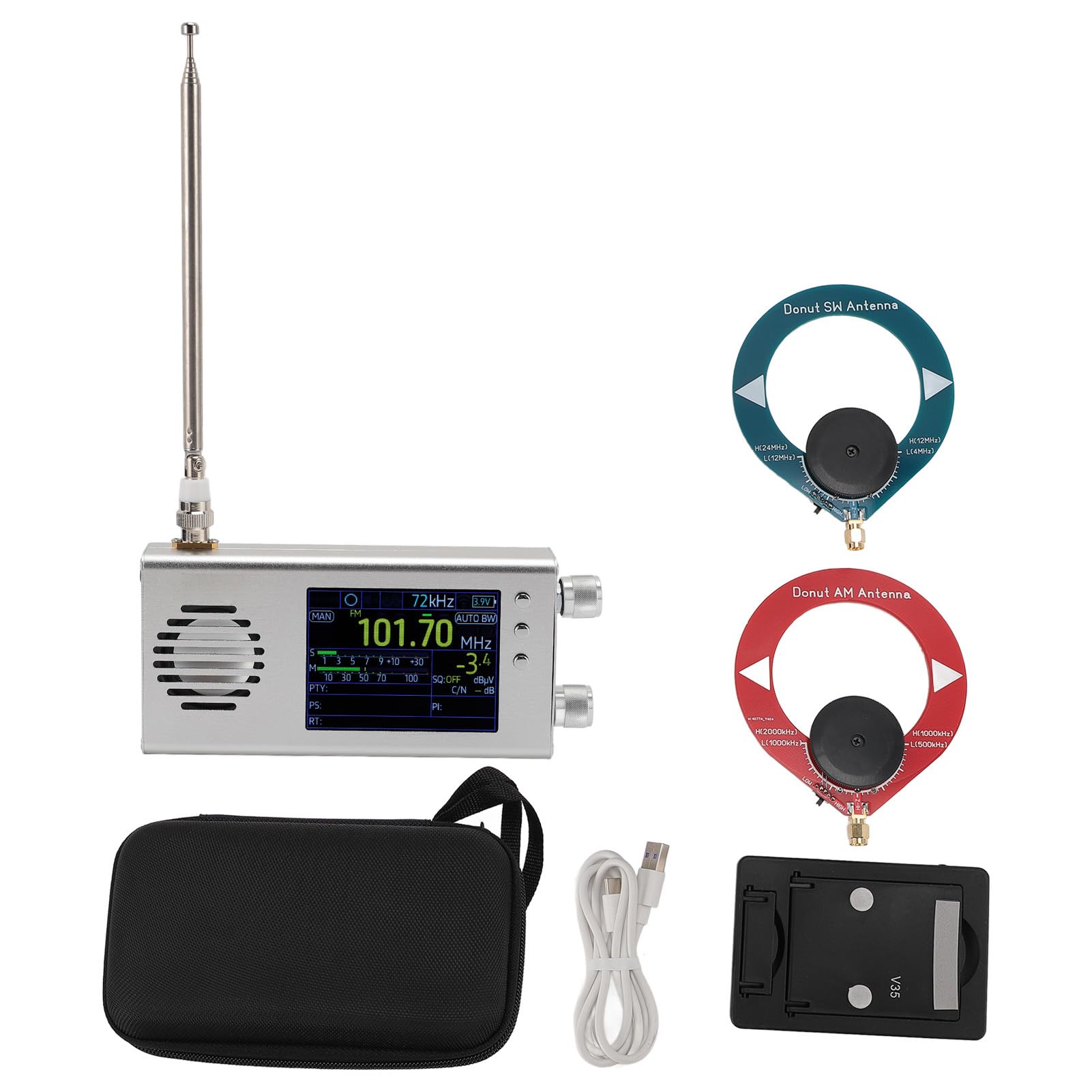 Portable Shortwave Radio - AM/FM/SW/CB/VHF/UHF/WX/AIR/LW/MW Full Band Receiver with SSB, 5000mAh Rechargeable Battery, Stereo Speaker & Antenna - Perfect for Emergency Preparedness, Camping, Travel & Outdoor Adventures (Silver)