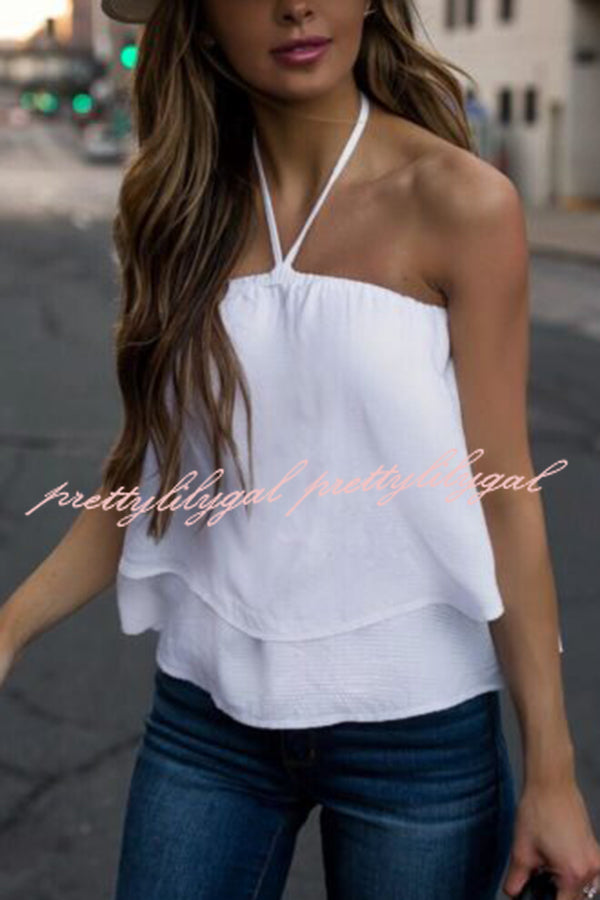 Solid Color Halter Neck Casual T-Shirt for Women - Stylish & Comfortable Summer Top for Beach, Party & Everyday Wear