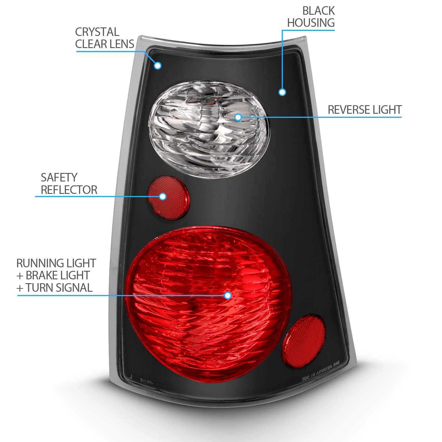 AmeriLite Black Replacement Brake Tail Lights Set for 2001-2005 Ford Explorer Sport Trac - Left & Right Side - Durable LED Lights for Improved Visibility & Safety at Night Driving