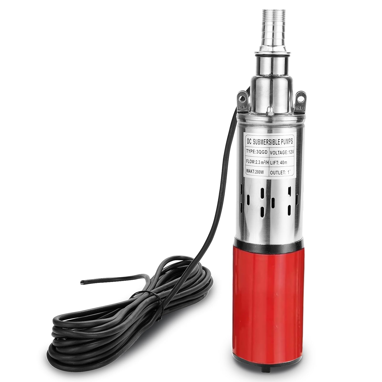 12V 200W Solar Powered Deep Well Submersible Water Pump - Stainless Steel DC Electric Pump with 1