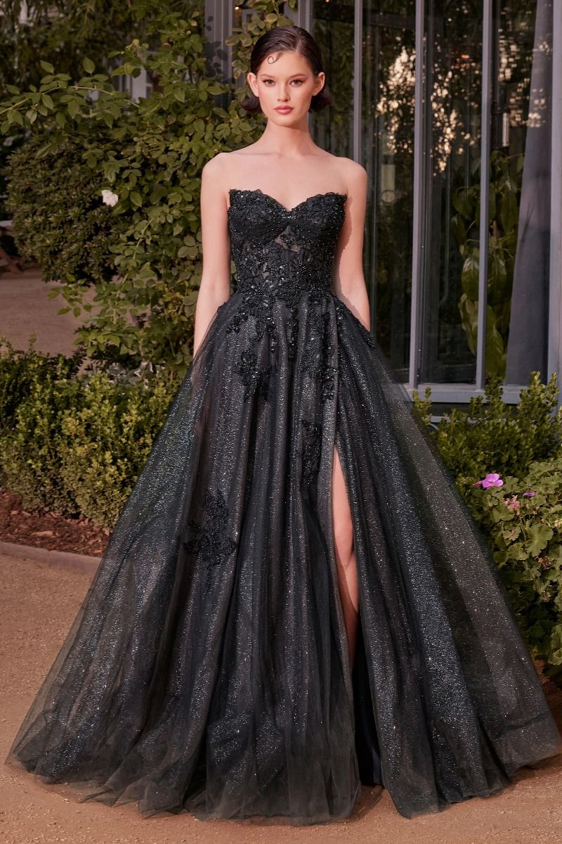 Elegant Strapless Layered Tulle Ball Gown in Black & Nude - Andrea & Leo | Perfect for Prom, Wedding, and Formal Events