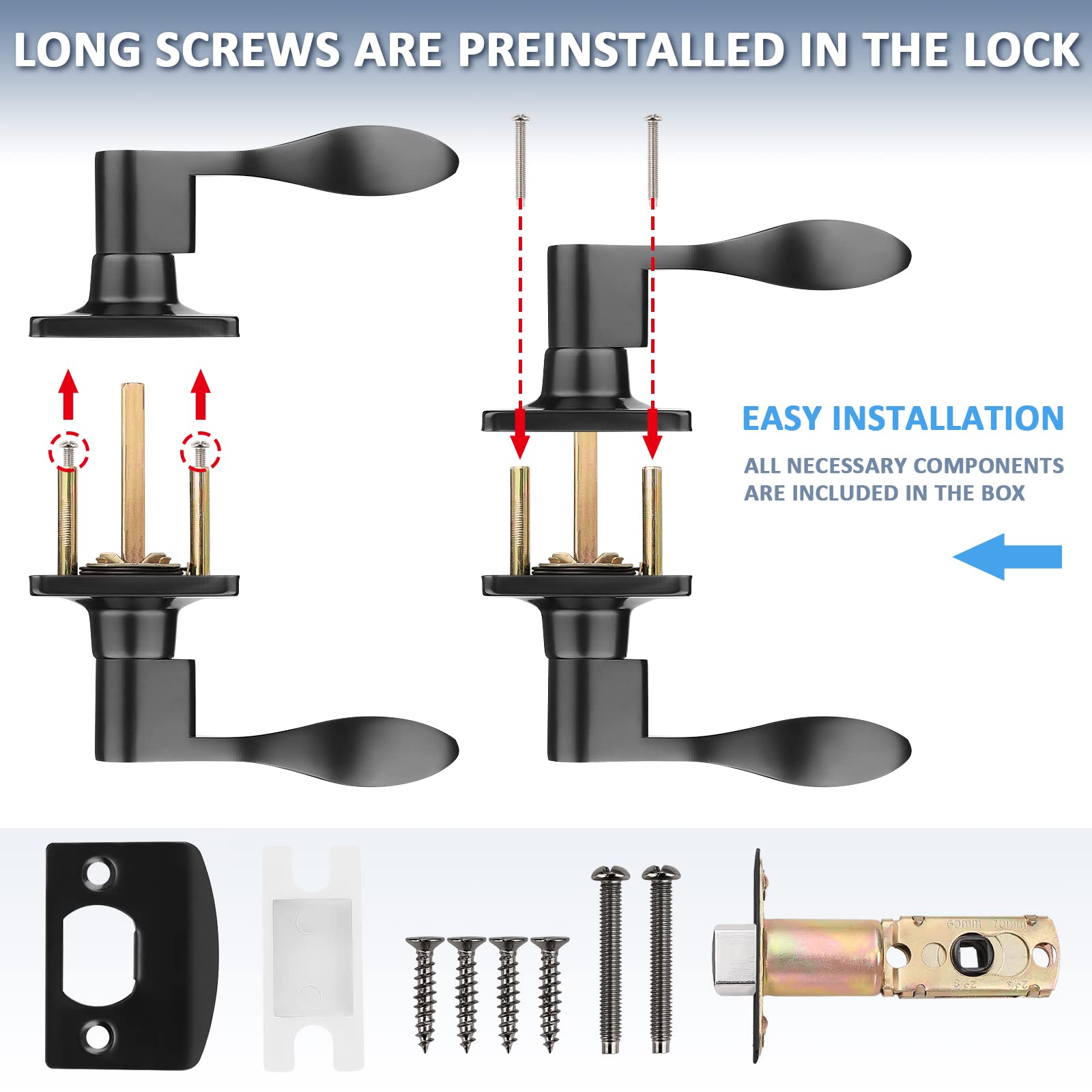 Mengico 1 Pack Black Door Lever Handle with Lock - Reversible Interior Door Knob for Closet, Hallway & Bedroom - Secure & Durable Home Access Solution