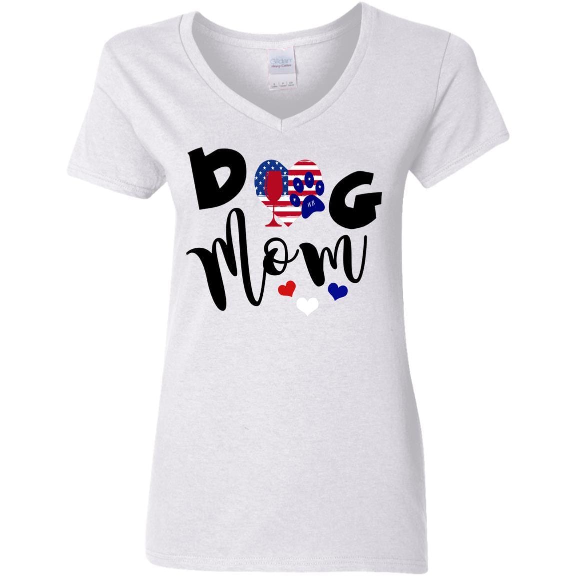 American Dog Mom Ladies' 5.3 oz V-Neck T-Shirt - Comfortable Cotton Tee for Pet Lovers | Perfect for Casual Wear, Dog Park Outings & Matching with Your Pup