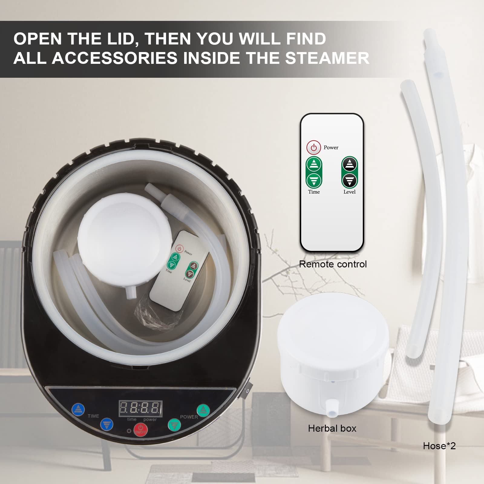 ZONEMEL 4L Portable Sauna Steamer with Remote Control - Stainless Steel Steam Generator for Home Spa, Body Detox & Relaxation - Digital Timer Display, US Plug (Black) - Perfect for Home Wellness, Yoga Studio & Personal Detox Therapy