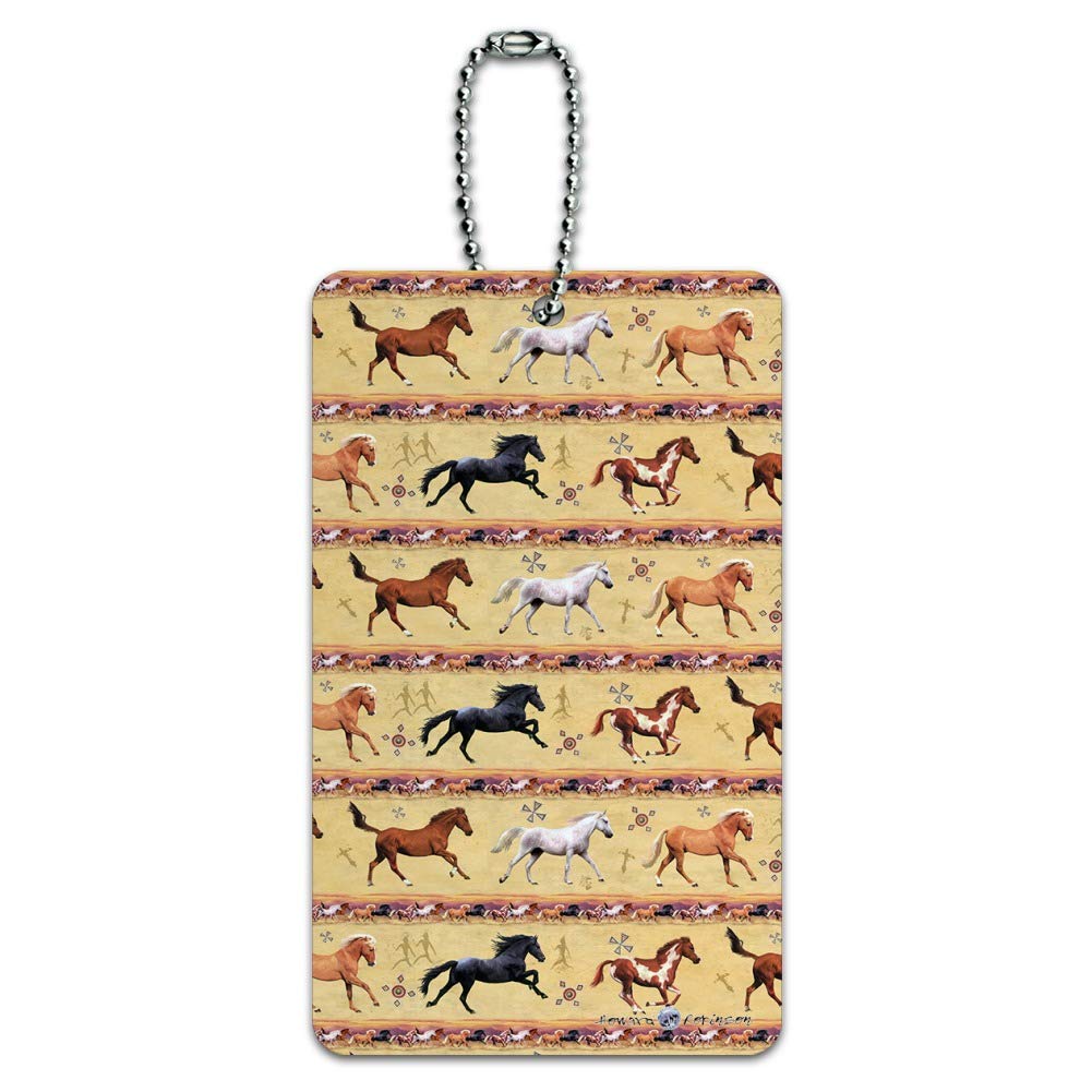 Southwestern Border Pattern Luggage Tag - Horse Design ID Card Holder for Suitcases & Carry-On Bags - Perfect for Travel, Vacation & Airport Identification