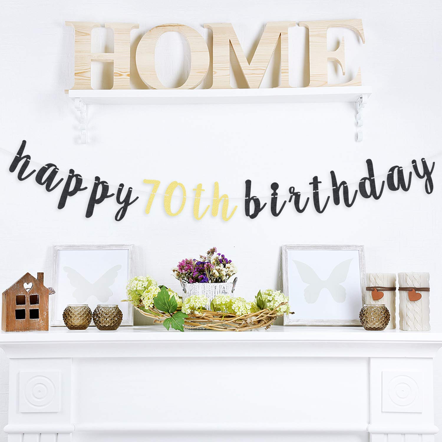 70th Birthday Party Decorations - Glitter Garland Banner & Backdrop Sign for Happy 70th Birthday Celebration | Perfect for Milestone Birthday Parties, Retirement Celebrations & Family Gatherings