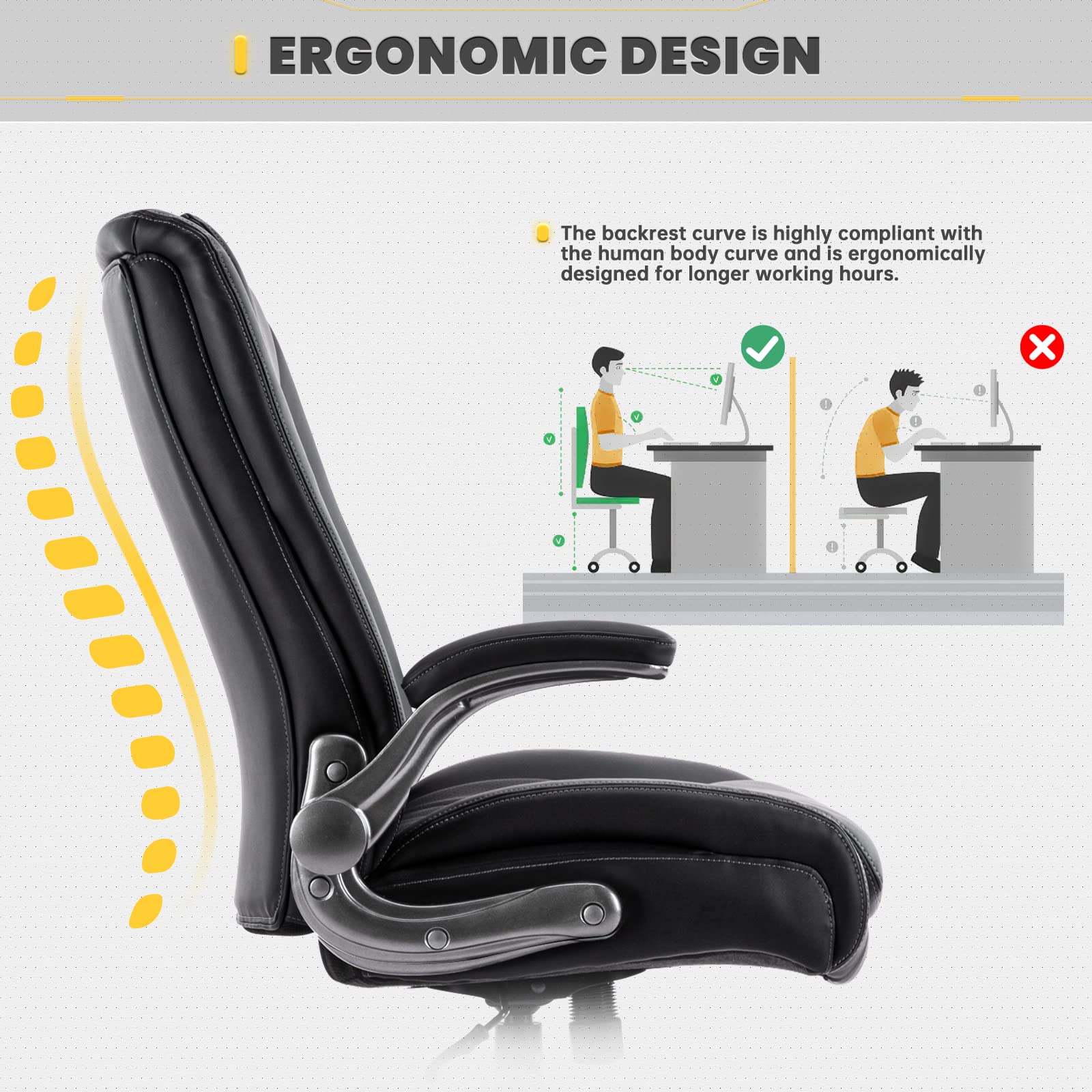 COLAMY Big and Tall Office Chair 400lbs Heavy Duty - High Back Executive Desk Chair with Flip-Up Arms & Wide Seat for Home Office - Ergonomic Computer Chair for Large Men - Perfect for Long Work Hours & Gaming Sessions (Black)