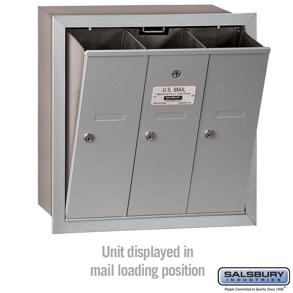 Salsbury Industries 3503ARU 3-Door Recessed Mounted Vertical Mailbox - USPS Approved Aluminum Mailbox for Home & Business Use - Secure Mail Delivery Solution for Residential & Commercial Properties