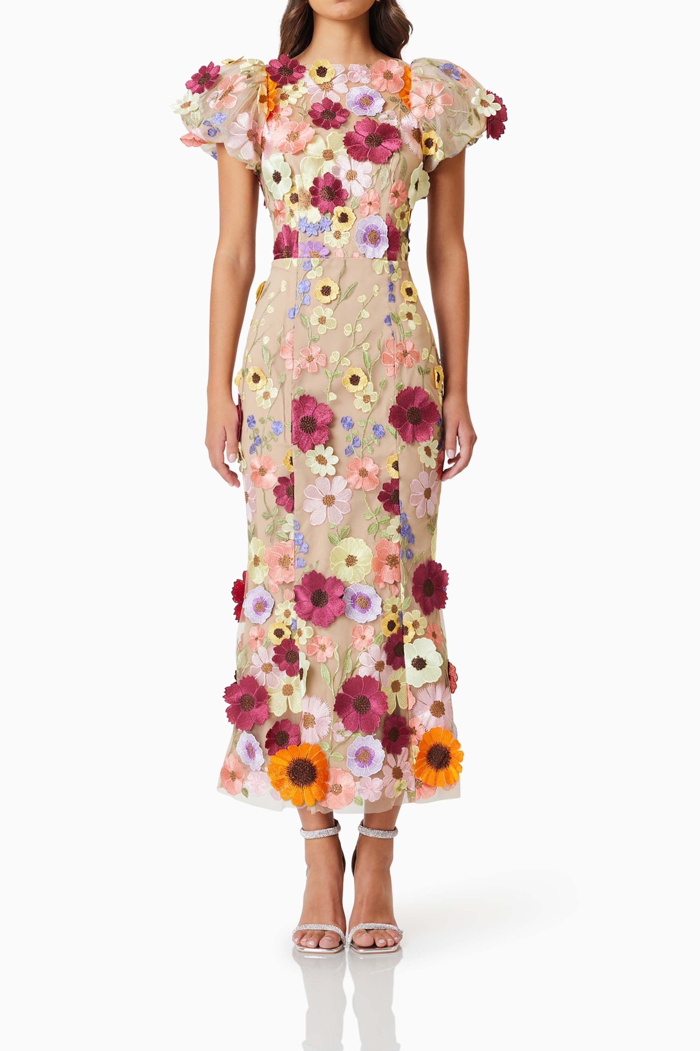 Astraea Elegant 3D Lace Maxi Dress in Pink - Perfect for Weddings, Parties & Special Occasions