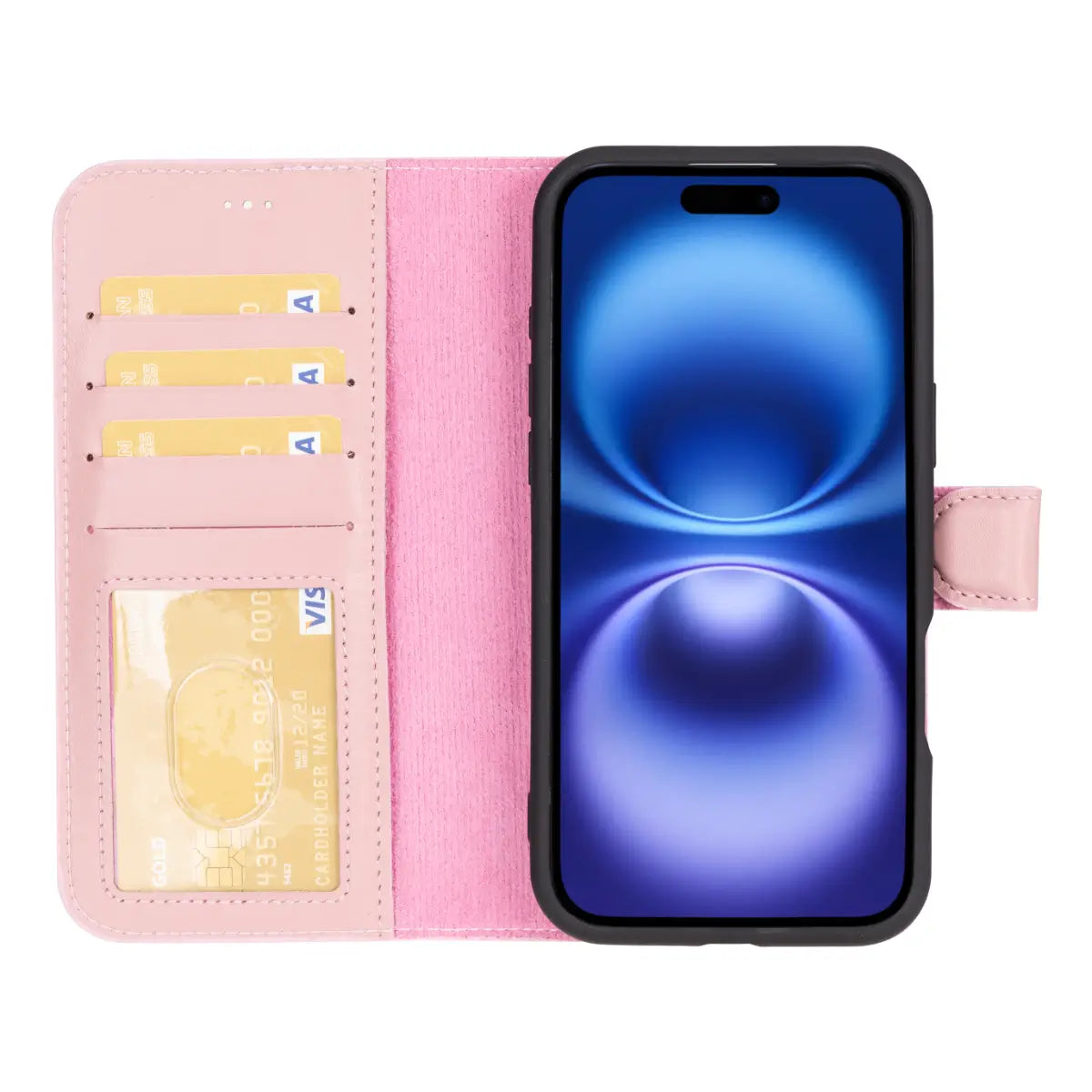 Pink Leather Wallet Case for iPhone 16 Plus - Slim Protective Phone Cover with Card Slots | Perfect for Women's Everyday Use, Travel & Shopping