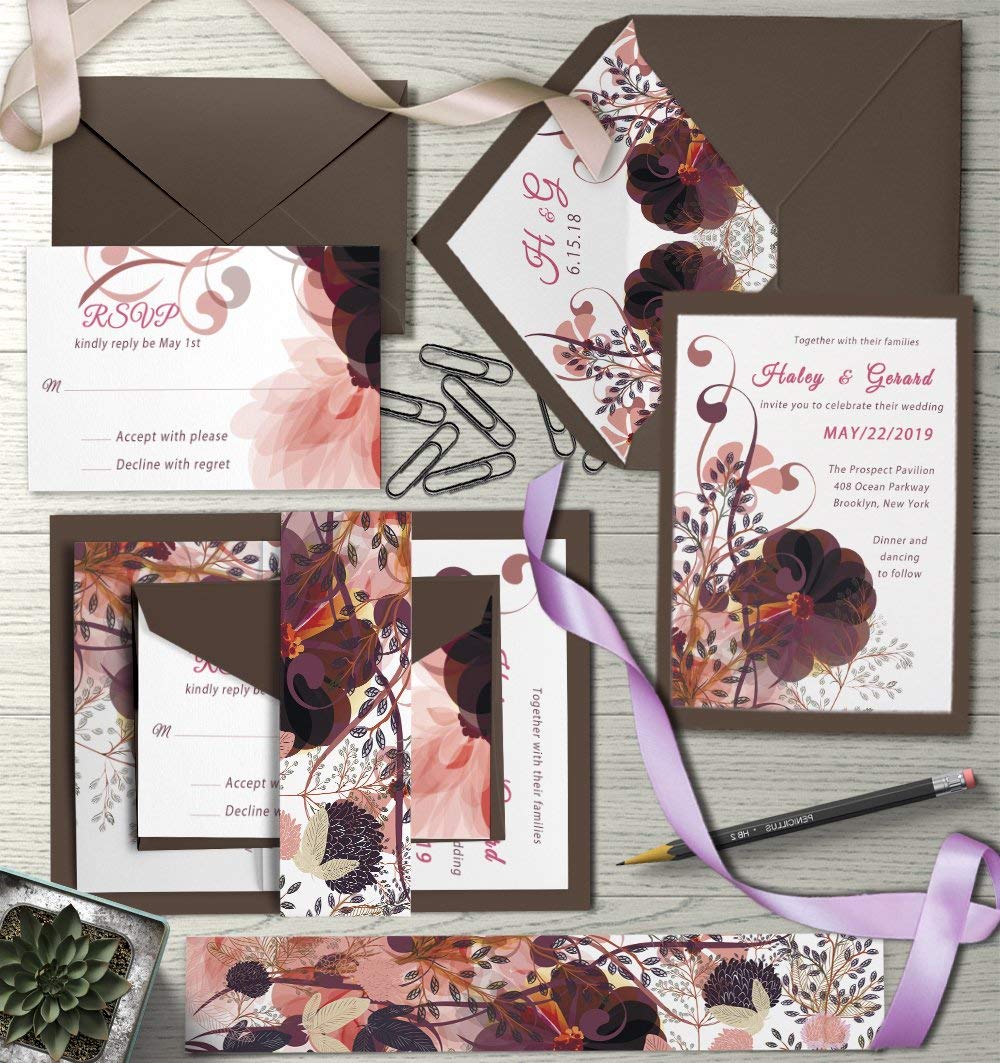 Boho Fall Wedding Invitation Set - Rustic Floral Wedding Cards with Modern Bohemian Design for Autumn Weddings, Bridal Shower & Engagement Parties