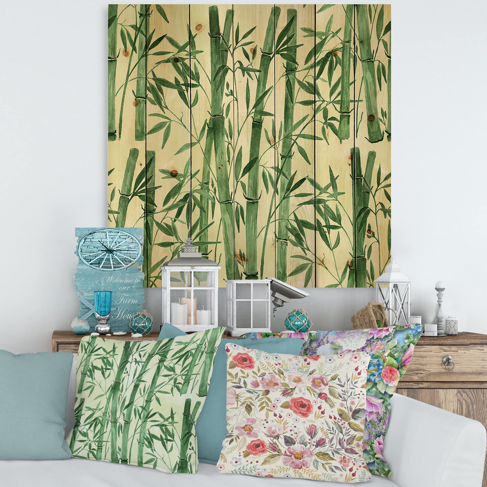 DesignQ Tropical Bamboo Forest Wood Wall Art - Large Floral Printed Pine Wood Panel Decor for Living Room, Bedroom & Office | Nature-Inspired Home Décor