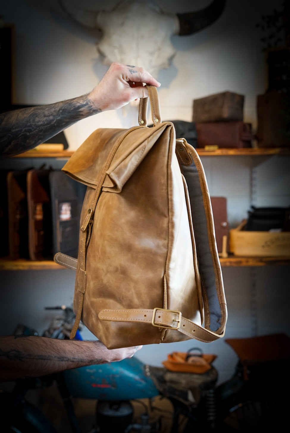 Waterproof Rolltop Backpack - Tobacco Brown Outdoor Travel Hiking Backpack for Men & Women | Durable Daypack for Commuting, Cycling, and Camping